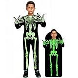 Skeleton Costume Kids Toddler Halloween Glow in The Dark Costume for Boys Girls Skeleton Costumes Outfit with Gloves Cute Bone Onesie Bodysuit