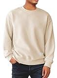 Dokotoo Men Men's Long Sleeve Sweatshirt Casual Fall Winter Soft Crewneck Geometric Texture Adult Soild Color Pullover Sweatshirts Shirt Outfits Beige Large