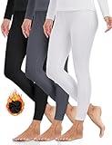 ZUTY 3 Pack Fleece Lined Leggings Women Long Johns Thermal Underwear Tights Warm Winter Base Layer Pants Black-White-Grey L