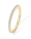 PAVOI 14K Yellow Gold Plated 925 Sterling Silver Stackable CZ Ring for Women | Thin Band for Stacking | Simulated Diamond Eternity Wedding Band | Size 5.5