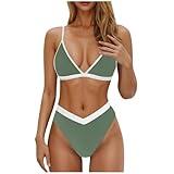 Lightening Deal's Bikini Sets for Women Sexy High Waisted Colorblock 2 Piece Swimsuit High Cut Push up V Neck Summer Beach Bathing Suit Womens Bikini Swimsuits
