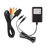 SNES Power Supply and AV Cable, AC Power Cord and Audio Video RCA AV Cable Compatible with Super Nintendo, SNES Power Adapter & AV Cord Bundle Set