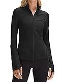 PINSPARK Women Sports Jackets Workout Full Zip Track Tops Running Yoga Jacket Breathable Activewear Black XXL