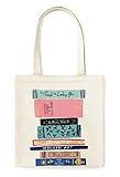 kate spade new york Cute Canvas Tote Bag for Women, Canvas Beach Bag, Book Tote with Pocket, Stack of Classics