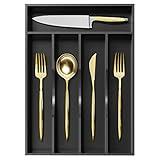 Greenual Black Silverware Organizer 10 In Utensil Organizer Silverware Tray for Drawer Cutlery Flatware Organizer for Kitchen Bamboo Wood