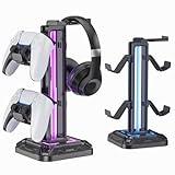 KDD RGB Headset Stand with 9 Light Modes - Controller Holder for Desk - Rotatable Headphone Stand & Detachable Controller Hook for PC Earphone Accessories(Black)