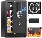 5.6 Cuft Biometric Fireproof Safe Box For Home, Heavy Duty Home Safe Fireproof Waterproof, Large Document Safe With Keypad, Anti-Theft Dual Alert, Mute Mode, Digital Security Safe For Jewelry Money