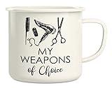 Retreez My Weapons of Choice Brush Hairstylist Hairdresser 16 Oz Enamel Stainless Steel Metal Camping Campfire Coffee Mug - Funny Sarcasm Inspirational birthday gift for friend coworker sis bro mom