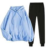 Comfrt Sweat Cute Hoodie and Sweatpants Sets Pajamas Fuzzy Automet Sweatsuit for Women Fall Winter Trendy Clothes Sports Pajamas Womens Blue Black Sets Oversized Airport Hoodie Buzos Para Mujer