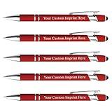 Schivity - Personalized Pens with Stylus - Custom Metallic Printed Name Pens with Black Ink - Business Advertising- Imprinted with Logo or Message (12 Count (Pack of 1), Red)