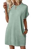 EVALESS Womens Summer Dresses 2025 Fashion Short Sleeve Plus Size Spring Mini Dress Crewneck Solid Casual Beach Vacation Clothes Tshirt Dresses with Pockets Grass Green XX-Large