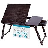 Bamboo Lap Tray with Adjustable Tilt Surface | Portable Wooden Desk for Lap w/Folding Legs & Pullout Drawer | Fits Laptops Up to 15" | Foldable Serving Tray for Work & Reading in Bed & Sofa | Walnut