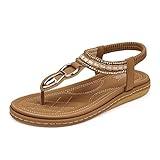 SHIBEVER Dressy Sandals for Women Comfortable: Summer Size 12 Casual Ladies Brown Flat - Comfort Bohemian Comfy Walking Women Sandal