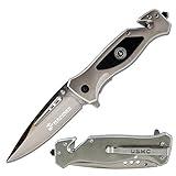 USMC Tactical Folding Knife–3.5 Inch Blade-Hunting, Rescue & Everyday Carry Gift for Marines Disabled Vet Owned Business | USMC Knife Silver