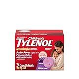 Tylenol Children's Chewables with 160 mg Acetaminophen, Pain Reliever & Fever Reducer for Kids' Cold + Flu Symptoms, Headache, Sore Throat & Toothache, Aspirin-Free, Grape Flavor, 24 ct