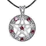 Niche-Finds Wiccan Pentacle Pentagram Talisman Necklace with Amethyst-Like CZ – Gothic Wicca Jewelry in Multiple Stone Colors with Adjustable Rope Necklace