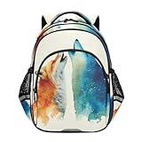 Krafig Animal Wolf and Fox Backpack for Kids Elementary School Bag Boys Girls Bookbag Travel Backpack Daypack