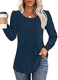 Tunics or Tops to Wear with Leggings Womens Fall Fashion Long Sleeve Shirts Soft Plus Size Dressy Casual Blouses Navy 3XL