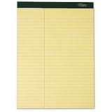 Tops Docket Writing Pads with 100 Sheets, Extra-Strong Back, 8-1/2" x 11-3/4", Perforated, Canary, Law Rule, 100 Sheets, 6 Pack (63396)