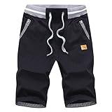 Tansozer Men's Shorts Casual Classic Fit Drawstring Summer Beach Shorts with Elastic Waist and Pockets (Black, Large)