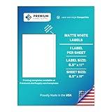 Premium Label Supply White Sticker Full Sheet Shipping Labels – 8.5" x 11" – Laser/Inkjet Compatible – (1 Label/Sheet), 25 Sheets - Letter Size