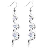 PATISORNA 925 Sterling Silver Austria Crystal Eardrop Dangle Earrings for Women Spiral Ribbon Multi Teardrop Drop Dangly Earrings Sparkly Long Dangle Earrings Jewelry Gifts for Her Silver