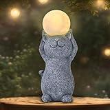 Solar Garden Decor Cat Moon Outdoor Statue and Figurine Lights, Outdoor Patio Sculpture Decor LED Light Gifts for Mom or Daughter, Garden Statues Birthday Gifts for Women Home and Yard with Solar Lamp