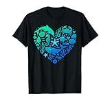 Under The Sea Life, Heart Design Ocean Animals, Plants Art T-Shirt