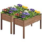Yaheetech 2pcs Raised Garden Bed 48x24x30in Elevated Wooden Horticulture Planter Box with Legs Standing Growing Bed for Gardening/Backyard/Patio/Balcony, Dark Brown
