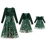 Mommy and Me Christmas Dresses Long Sleeve Floral Embroidered Layered Tulle Velvet Ruffle Dress with Belt Fall Winter Xmas Holiday Party Mom Daughter Matching Outfits Photoshoot Dark Green 6-9 Months