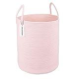 XUANGUO Cotton Rope Laundry Basket Hamper for Girls Kids Baby Nursery Hamper Bin Woven Storage Basket for Living Room Girls room Boho Tall Rope Baskets for Blanket Toys Large light pink