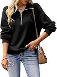 SHEWIN Womens Fall Fashion 2025 Half Zip Sweatshirt Lightweight Knit Long Sleeve Tops Casual Loose Pullover Sweatshirts Fall Clothes for Women,US 16-18(XL),Black