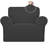 Easy-Going Stretch Chair Sofa Slipcover 1-Piece Couch Sofa Cover Furniture Protector Soft with Elastic Bottom for Kids, Pet. Spandex Jacquard Fabric Small Checks (Chair, Dark Gray)