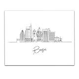 Boise, Idaho State City Skyline Landscape - United States of America Travel Adventures & Vacation Cityscape Wall Art Decor- Unframed 11 x 14 Black & White Print - Anniversary Travel Gift Ideas