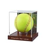 Softball Display Case Clear Acrylic Display Cube for Softball Baseball Tennis Ball Sports Ball Storage with Wooden Base - Display Memorabilia and Souvenirs