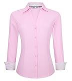 Damipow Womens Dress Shirts Wrinkle Free Button Down Shirt Long Sleeve Blouses for Work Professional,Pink,M