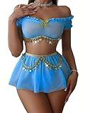 VENUS ALLURE Women's Sexy Princess Lingerie Set - Fairytale Cosplay Fantasy Costume (4- Mint Blue/Gold, Large)