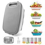 Gintan Camping Cutting Board, 9-in-1 Collapsible Chopping Board with Colander, Kitchen Vegetable Washing Basket for Camping, Camping Gifts Camping Accessories for RV Campers (Gray)
