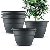 RooTrimmer Plant Pots Set of 5, 10 Inch Round Flower Pots, Thickened Plant Planters with Drainage Holes, Garden Pots for Indoor Outdoor (Dark Gray)