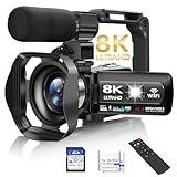 Video Camera, 8K Camcorder 48MP 15FPS UHD WiFi Vlogging Camera with IR Night Vision for YouTube, 3" Touch Screen 18X Digital Zoom, with Fill Light, Mic, Stabilizer, Lens Hood, Remote and 2 Batteries