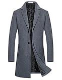 BOJIN Mens Trench Coat Wool Blend Pea Coat Classic Business Overcoat Grey 1XL