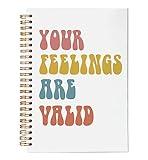 VNWEK Groovy Your Feelings are Valid Mental Health Spiral Notebook Journal 5.5 x 8.3 inches,Psychology Lined Hardcover Spiral Notebook,Mental Health Awareness Gifts,Back to School Gifts for Students