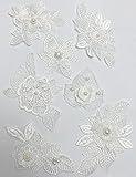 Luwigs 7 Pieces 3D Flower Lace Embroidery Appliques Pearl Patch DIY Wedding Dress Sewing Craft Clothing Jeans Jackets Bags (7pcs, White)