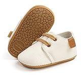 SOFMUO Baby Boys Girls Lace Up Leather Sneakers Soft Rubber Sole Infant Moccasins Newborn Oxford Loafers Anti-Slip Toddler Wedding Uniform Dress Shoes(A/White,0-6 Months)