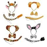 Virtue morals 4 Sets Zoo Animal Headbands for Adults, Halloween Animal Ears and Tail Set Animal Costume Accessory (Lion, Tiger, Giraffe and Zebra)