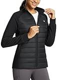 BALEAF Women's Running Winter Jacket Water Resistant Windproof Lightweight Puffer Coat Fall Cold Weather Hiking Golf Casual with Zip Pockets Black M