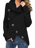 GRECERELLE Women's 2024 Fall Turtleneck Chunky Pullover Sweaters Long Sleeve Asymmetric Knit Jumper Tops Black, L