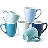 Porcelain Coffee Mugs Set of 6, 13 Ounce Coffee Cups with Handle, Ceramic Tea Mugs for Latte, Hot Tea, Cappuccino, Mocha, Cocoa, Blue Assorted Colors Mug Gift Set, Dishwasher and Microwave Safe