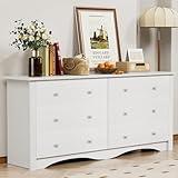 YESHOMY Dresser with 6 Drawer, Wood Wide Chest Storage Organizer and TV Stand for Living Room, Hallway, Dormitory, White