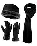 Women's Warm Fleece Hat Scarf and Glove Matching Set - Fur Trim Gift Set